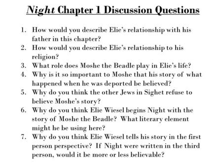 Night Chapter 1 Discussion Questions