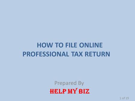 HOW TO FILE ONLINE PROFESSIONAL TAX RETURN Prepared By HELP MY BIZ 1 of 15.