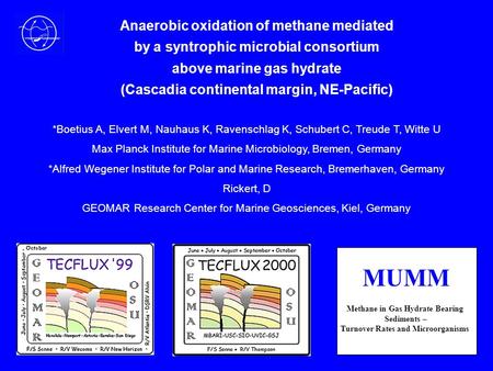 Anaerobic oxidation of methane mediated by a syntrophic microbial consortium above marine gas hydrate (Cascadia continental margin, NE-Pacific) *Boetius.