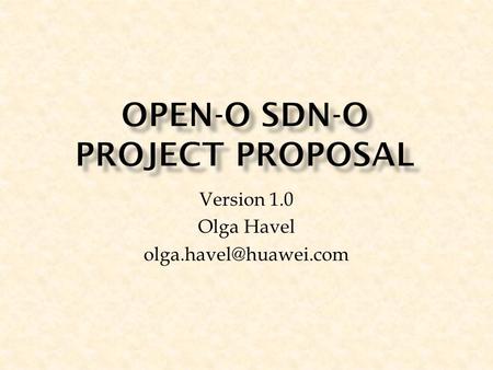 Version 1.0 Olga Havel  Project Name: SDN-O  Project Repository name: sdno  Project Description  Provide the network connectivity.