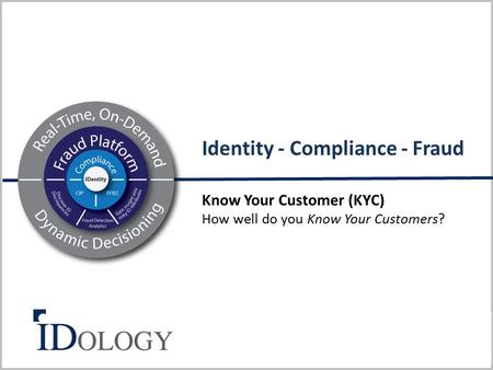 11/16/ Know Your Customer (KYC) How well do you Know Your Customers? Identity - Compliance - Fraud.