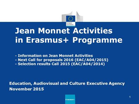 Jean Monnet Activities in Erasmus+ Programme - Information on Jean Monnet Activities - Next Call for proposals 2016 (EAC/A04/2015) - Selection results.