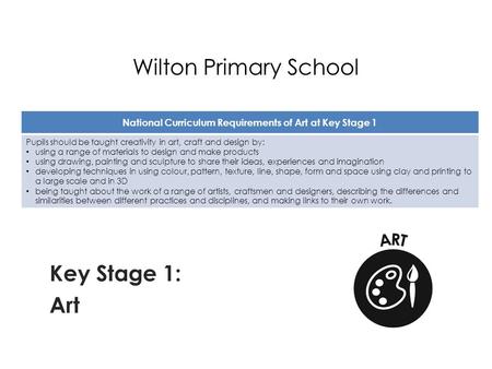 Wilton Primary School Key Stage 1: Art National Curriculum Requirements of Art at Key Stage 1 Pupils should be taught creativity in art, craft and design.