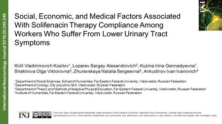 Social, Economic, and Medical Factors Associated With Solifenacin Therapy Compliance Among Workers Who Suffer From Lower Urinary Tract Symptoms Kirill.