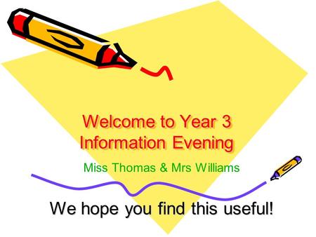 Welcome to Year 3 Information Evening We hope you find this useful! Miss Thomas & Mrs Williams.