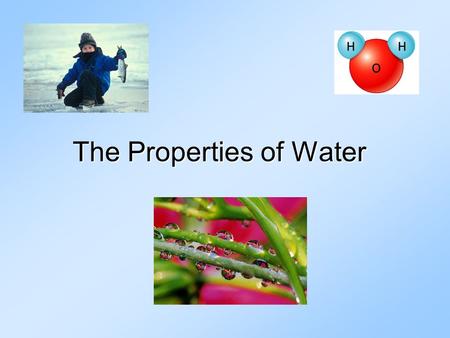 The Properties of Water. 1. Polar: electrons shared unequally a. unequal charge attracts other H 2 O molecules & ions b. H 2 0 bonds easily w/ other H.