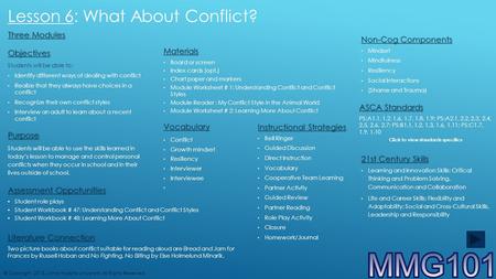 Lesson 6: What About Conflict? © Copyright, Johns Hopkins University. All Rights Reserved. Objectives Students will be able to: Identify different.