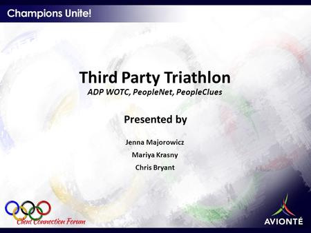 Third Party Triathlon ADP WOTC, PeopleNet, PeopleClues Presented by Jenna Majorowicz Mariya Krasny Chris Bryant.
