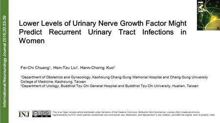 Interna tional Neurourology Journal 2016;20:33-39 Lower Levels of Urinary Nerve Growth Factor Might Predict Recurrent Urinary Tract Infections in Women.