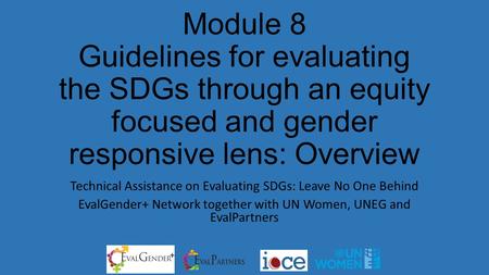 Module 8 Guidelines for evaluating the SDGs through an equity focused and gender responsive lens: Overview Technical Assistance on Evaluating SDGs: Leave.