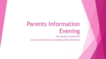Parents Information Evening Key changes in Assessment Grammar, Punctuation and Spelling (GPaS) information.