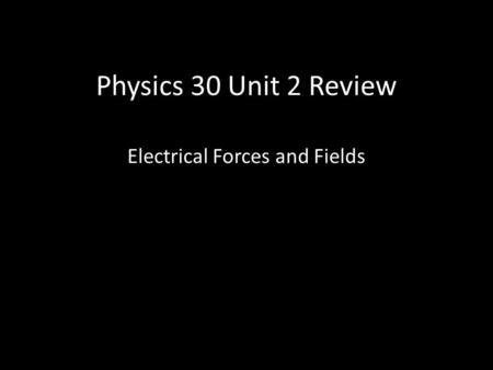 Physics 30 Unit 2 Review Electrical Forces and Fields.