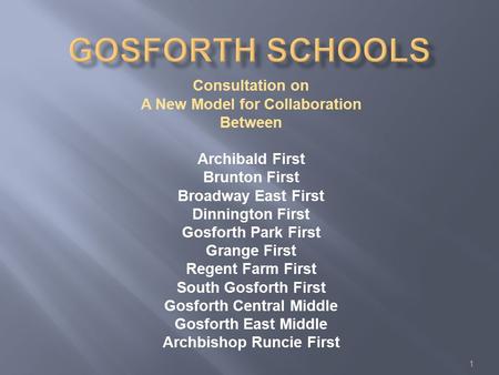 Consultation on A New Model for Collaboration Between Archibald First Brunton First Broadway East First Dinnington First Gosforth Park First Grange First.