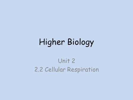 Higher Biology Unit Cellular Respiration. Respiration Respiration is a catabolic pathway that is controlled by different enzymes. It releases energy.