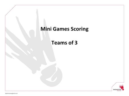Mini Games Scoring Teams of 3. Match Format Definitions: Match: The competition between 2 teams. Event: There are 4 events which make up a match; 2 Singles.