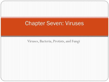 Viruses, Bacteria, Protists, and Fungi Chapter Seven: Viruses.