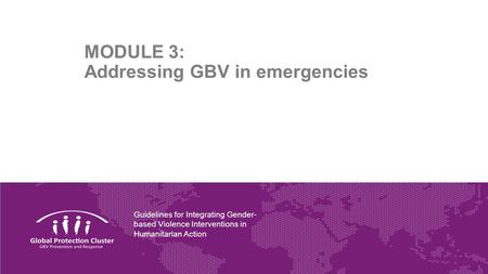 Guidelines for Integrating Gender- based Violence Interventions in Humanitarian Action MODULE 3: Addressing GBV in emergencies.