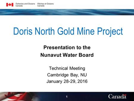 Doris North Gold Mine Project Presentation to the Nunavut Water Board Technical Meeting Cambridge Bay, NU January 28-29,