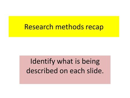 Research methods recap Identify what is being described on each slide.
