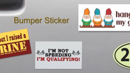 Bumper Sticker. Your task is to create a bumper sticker that illustrates one or more lab safety rules. Your table team will be assigned a series of rules.