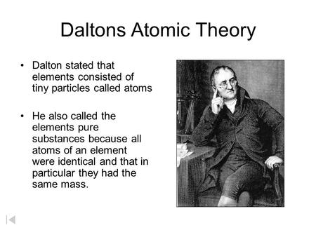 Daltons Atomic Theory Dalton stated that elements consisted of tiny particles called atoms He also called the elements pure substances because all atoms.