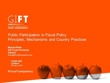 Public Participation in Fiscal Policy Principles, Mechanisms and Country Practices Murray Petrie GIFT Lead Technical Advisor
