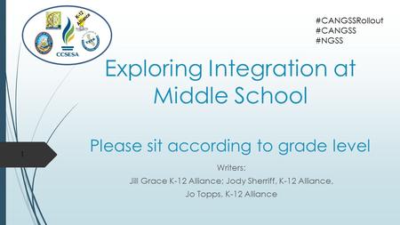 K-12 Alliance Exploring Integration at Middle School Please sit according to grade level Writers: Jill Grace K-12 Alliance; Jody Sherriff, K-12 Alliance,