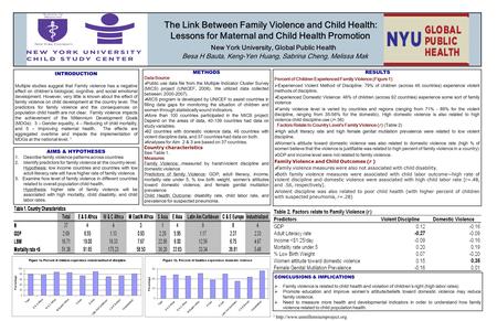 The Link Between Family Violence and Child Health: Lessons for Maternal and Child Health Promotion New York University, Global Public Health Besa H Bauta,