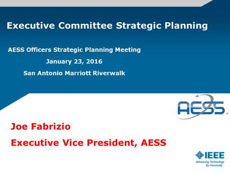Executive Committee Strategic Planning AESS Officers Strategic Planning Meeting January 23, 2016 San Antonio Marriott Riverwalk Joe Fabrizio Executive.