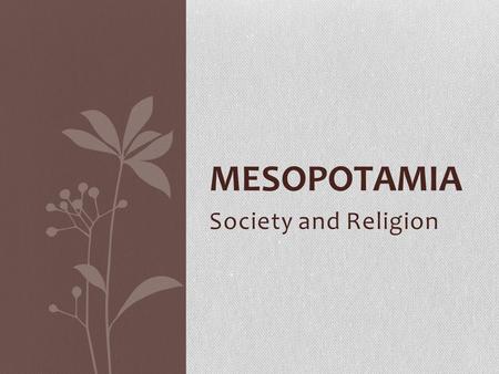 Society and Religion MESOPOTAMIA. Analyze This Picture.