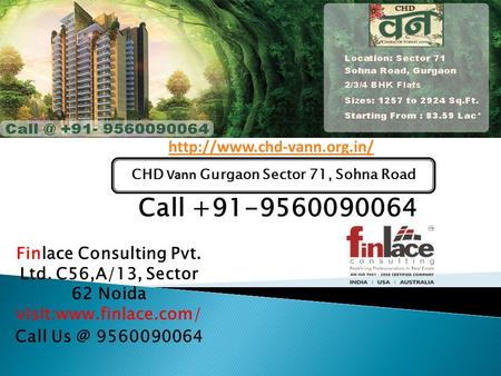 Finlace Consulting Pvt. Ltd. C56,A/13, Sector 62 Noida visit:www.finlace.com/ Call CHD Vann Gurgaon Sector 71, Sohna Road Presents