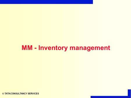  TATA CONSULTANCY SERVICES MM - Inventory management.