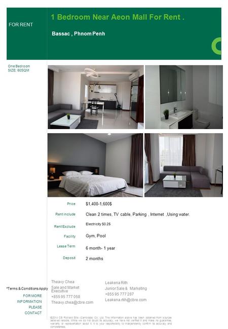 FOR MORE INFORMATION PLEASE CONTACT Theavy Chea Sale and Market Executive Bedroom Near Aeon Mall For Rent. Bassac,