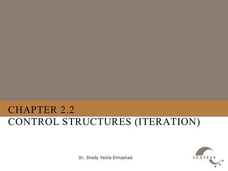 CHAPTER 2.2 CONTROL STRUCTURES (ITERATION) Dr. Shady Yehia Elmashad.