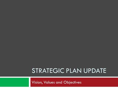 STRATEGIC PLAN UPDATE Vision, Values and Objectives.