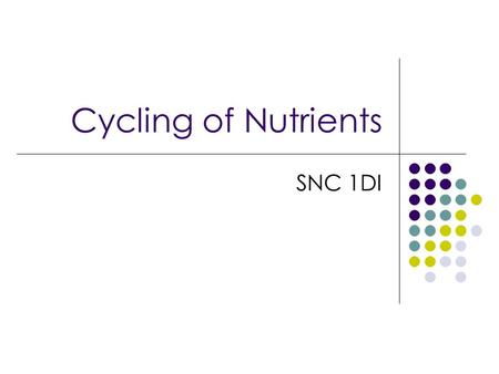 Cycling of Nutrients SNC 1DI. Cycling of Nutrients Except for the few asteroids that arrive on Earth from space, the amount of matter on Earth is always.