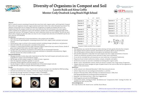 Diversity of Organisms in Compost and Soil Lauren Bulik and Alexa Coffin Mentor: Cody OnufrockLong Beach High School Abstract Soil is a natural resource.