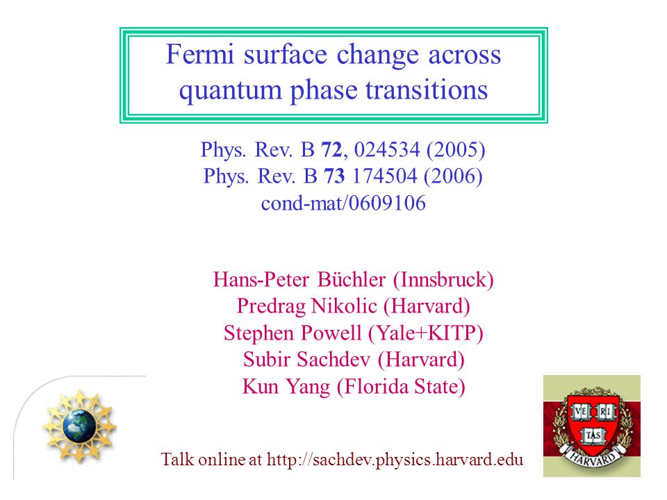 Fermi surface change across quantum phase transitions Phys. Rev. B 72,  (2005) Phys. Rev. B (2006) cond-mat/ Hans-Peter Büchler. - ppt download