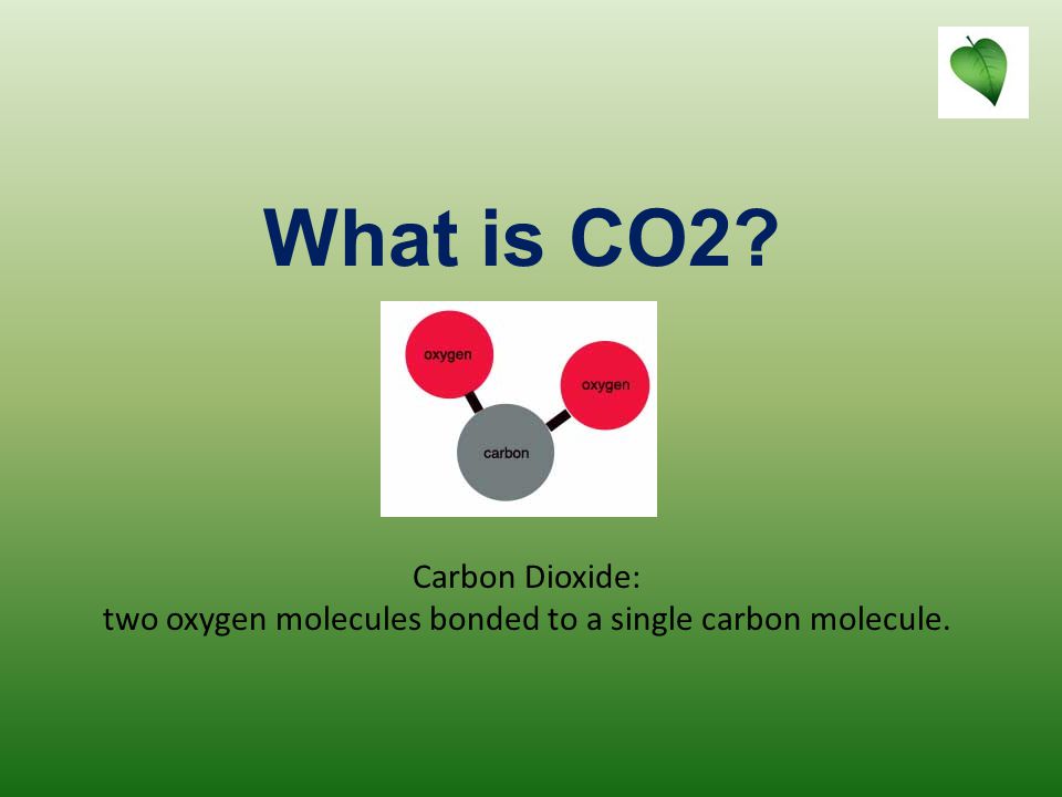 What is CO2? Carbon Dioxide: two oxygen molecules bonded to a