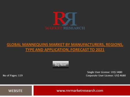 GLOBAL MANNEQUINS MARKET BY MANUFACTURERS, REGIONS, TYPE AND APPLICATION, FORECAST TO WEBSITE Single User License: US$ 3480.