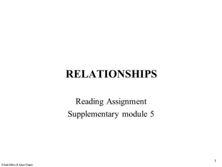 1 ©Amit Mitra & Amar Gupta RELATIONSHIPS Reading Assignment Supplementary module 5.