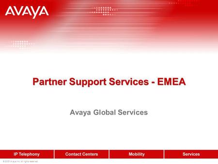 © 2005 Avaya Inc. All rights reserved. Partner Support Services - EMEA Avaya Global Services.
