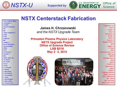NSTX Centerstack Fabrication James H. Chrzanowski and the NSTX Upgrade Team Princeton Plasma Physics Laboratory NSTX Upgrade Project Office of Science.