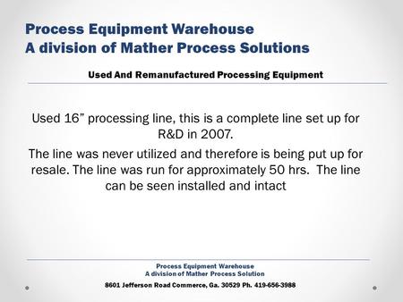 Process Equipment Warehouse A division of Mather Process Solutions