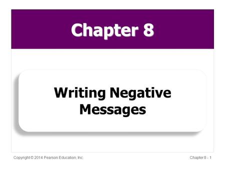 Chapter 8 Copyright © 2014 Pearson Education, Inc.Chapter 8 - 1 Writing Negative Messages.