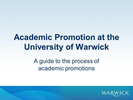 Academic Promotion at the University of Warwick