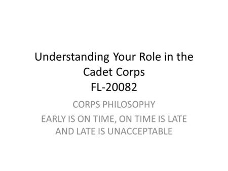 Understanding Your Role in the Cadet Corps FL-20082