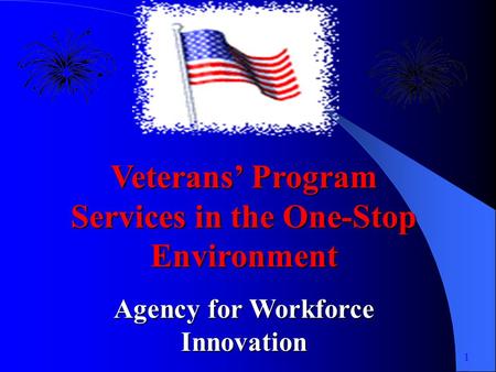 1 Veterans Program Services in the One-Stop Environment Agency for Workforce Innovation.