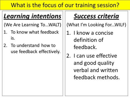 What is the focus of our training session?