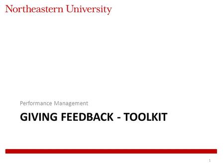 GIVING FEEDBACK - TOOLKIT Performance Management 1.